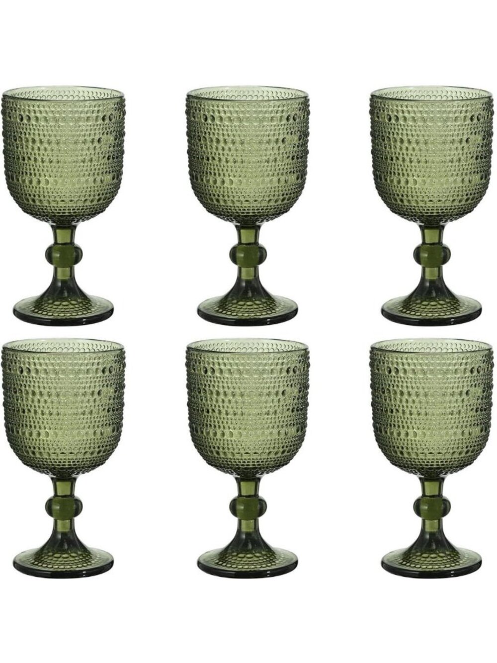 Vintage Green Glass Goblets Set of 6 | 12 oz Stemware for Weddings & Parties